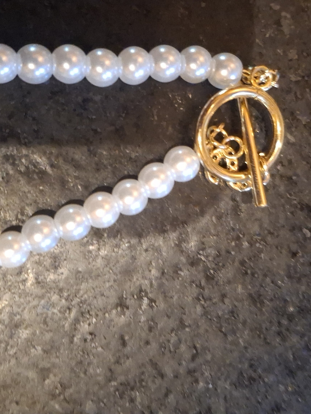 Classic White Pearl Necklace with Gold Accents - Picture 8 of 8